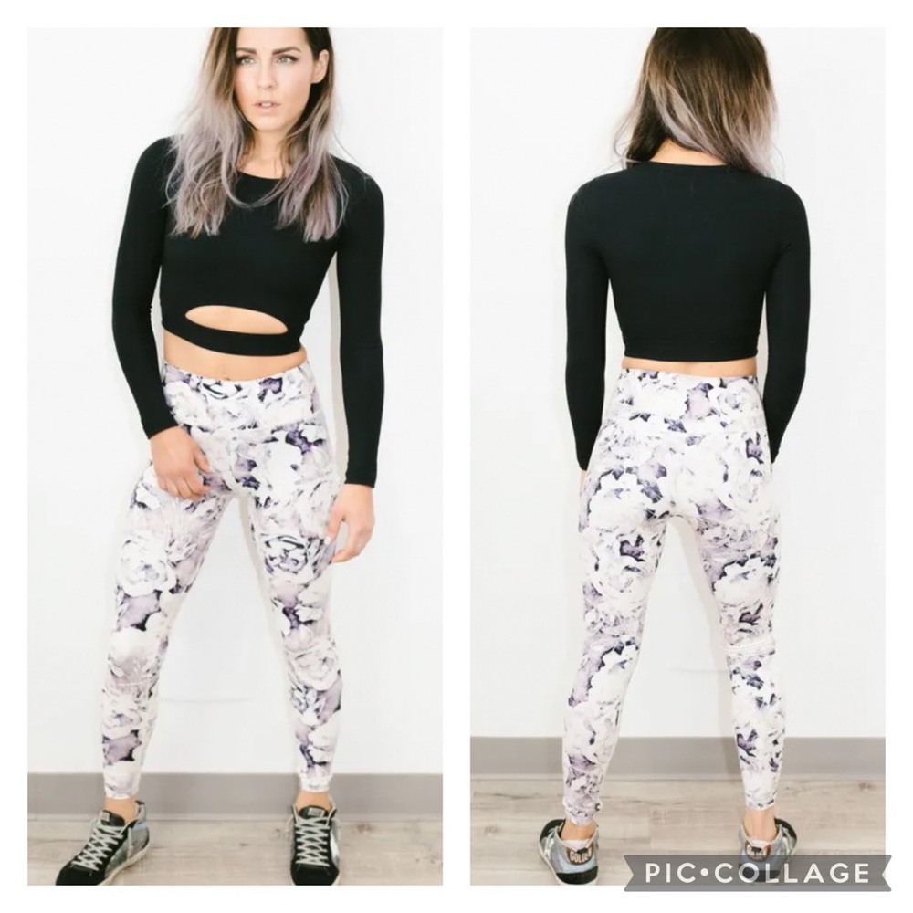 Varley Crenshaw Tight Ink Vintage Floral Purple White Watercolor Leggings